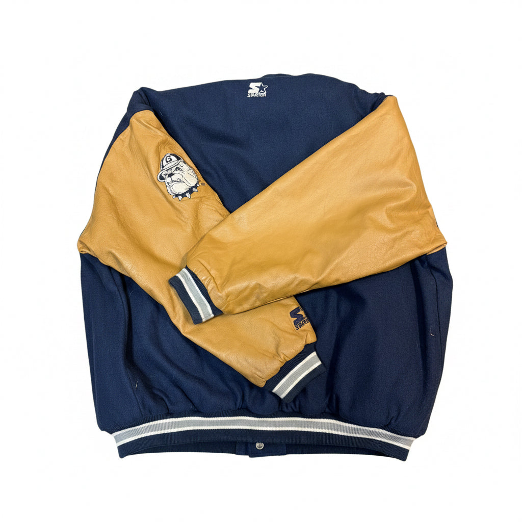Starter Georgetown Hoyas Varsity Jacket Vintage – Blu Navy / Tan XL