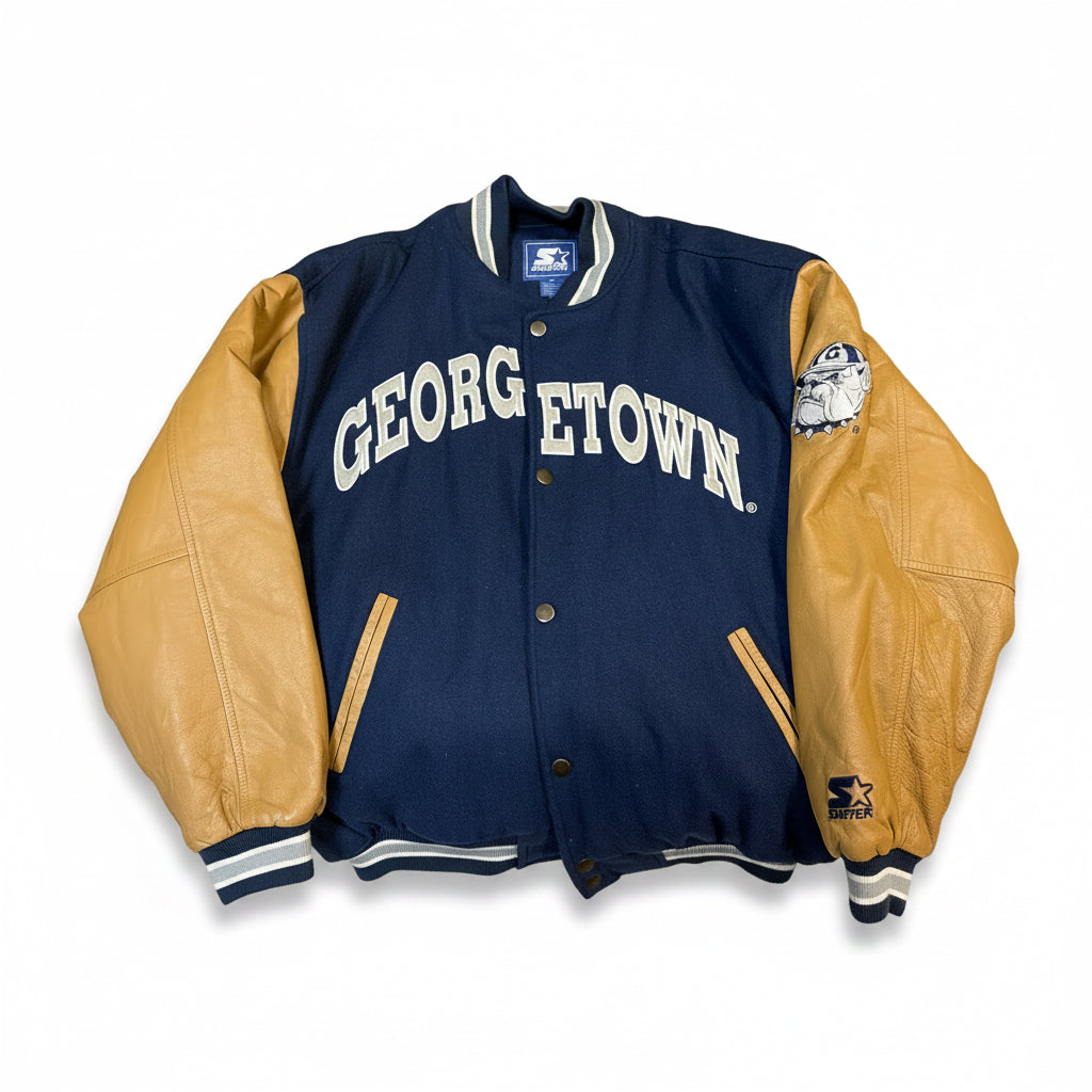 Starter Georgetown Hoyas Varsity Jacket Vintage – Blu Navy / Tan XL
